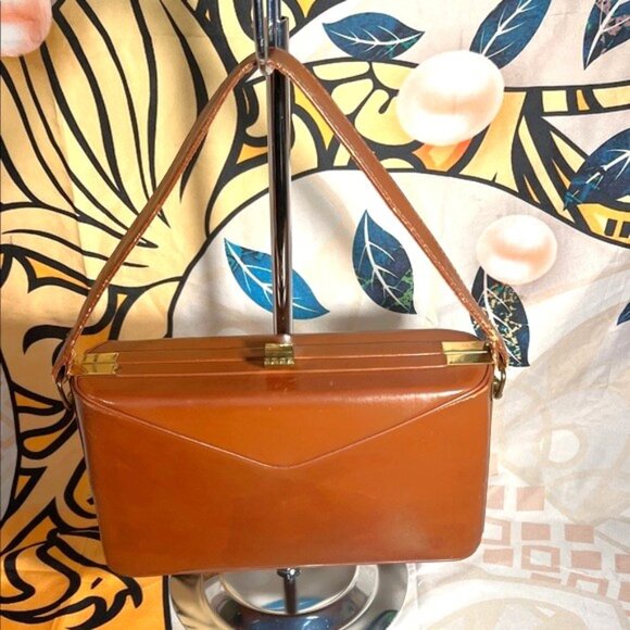 Vintage Brown Structured Leather Shoulder Bag - Picture 1 of 16